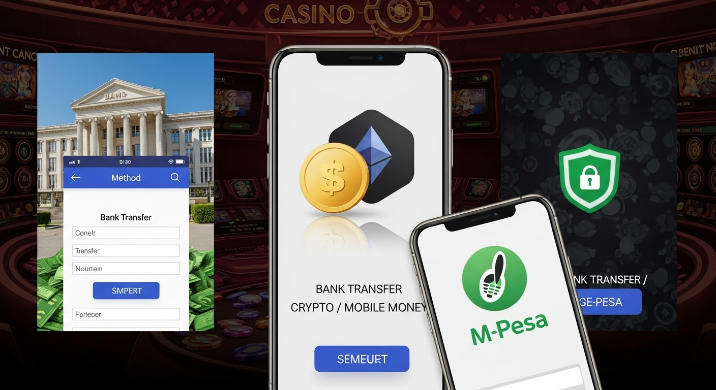 Interface showing bank transfer, crypto and mobile money options for withdrawals in Kenya